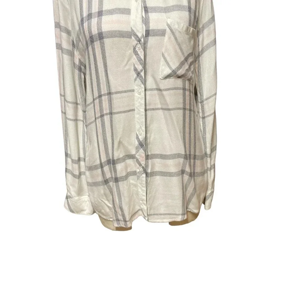 Rails Hunter Button Up Plaid Flannel‎ Shirt White Gray Pink Size Medium - Picture 4 of 10